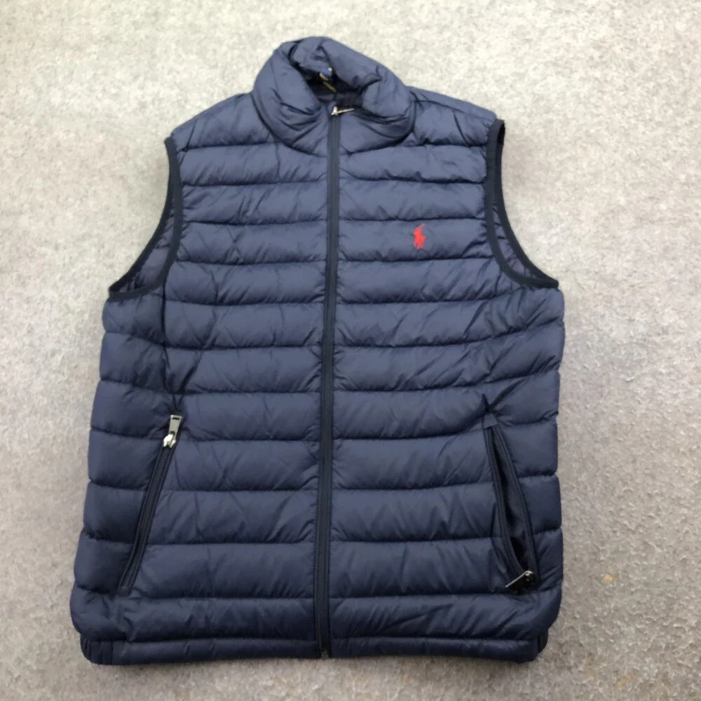 Polo Ralph Lauren Vest Mens Medium Blue Quilted Full Zip Down Puffer Outdoor